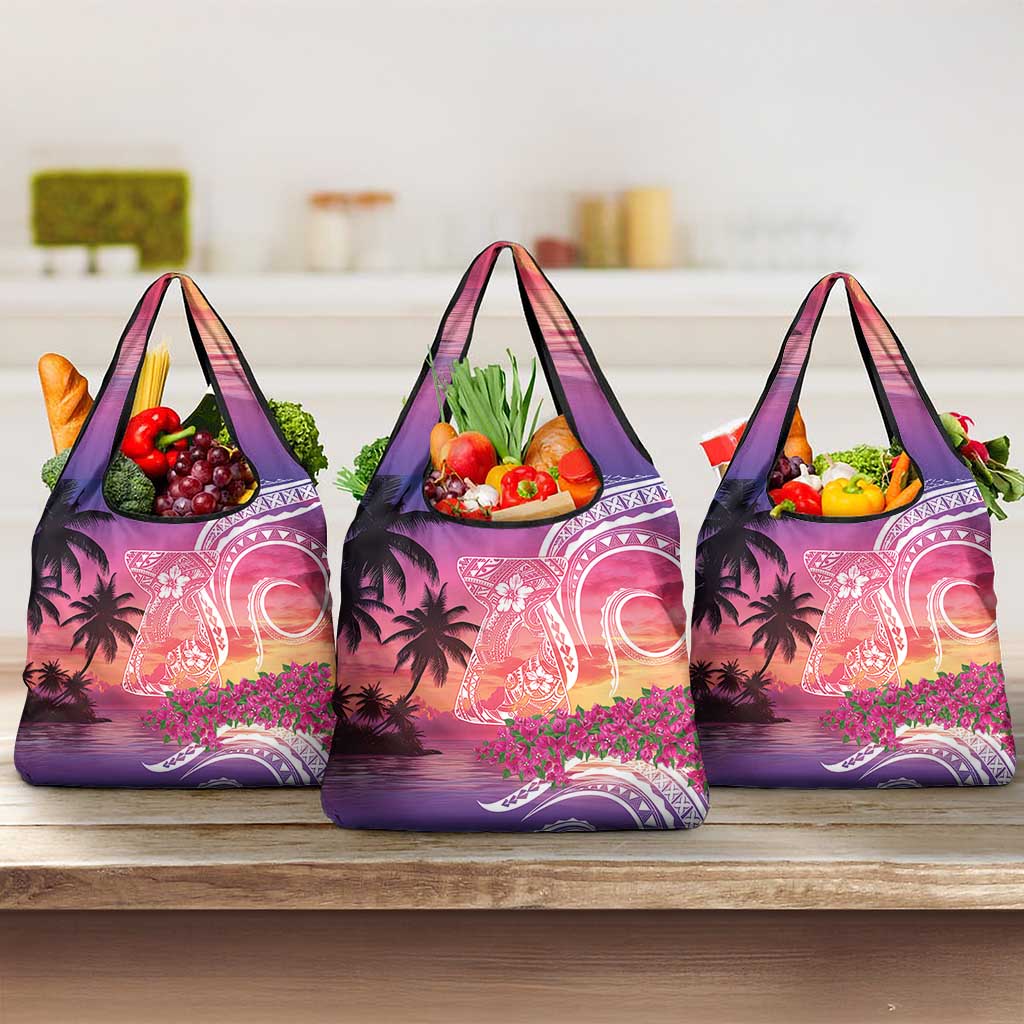 Guam Latte Stone with Map Grocery Bag Bougainvillea Beach Sunset LT9 3-pack One Size Sunset - Polynesian Pride