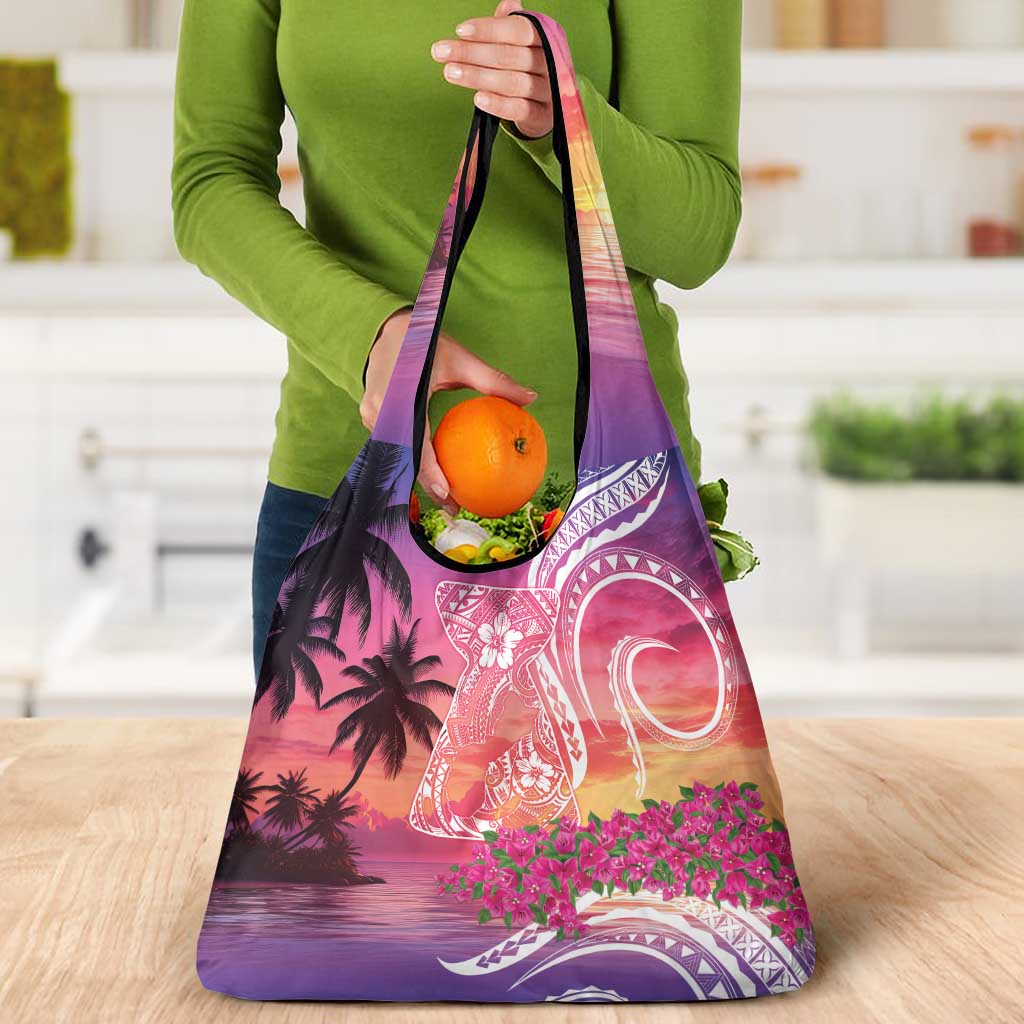 Guam Latte Stone with Map Grocery Bag Bougainvillea Beach Sunset LT9 - Polynesian Pride