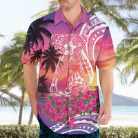 Guam Latte Stone with Map Hawaiian Shirt Bougainvillea Beach Sunset