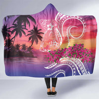 Guam Latte Stone with Map Hooded Blanket Bougainvillea Beach Sunset