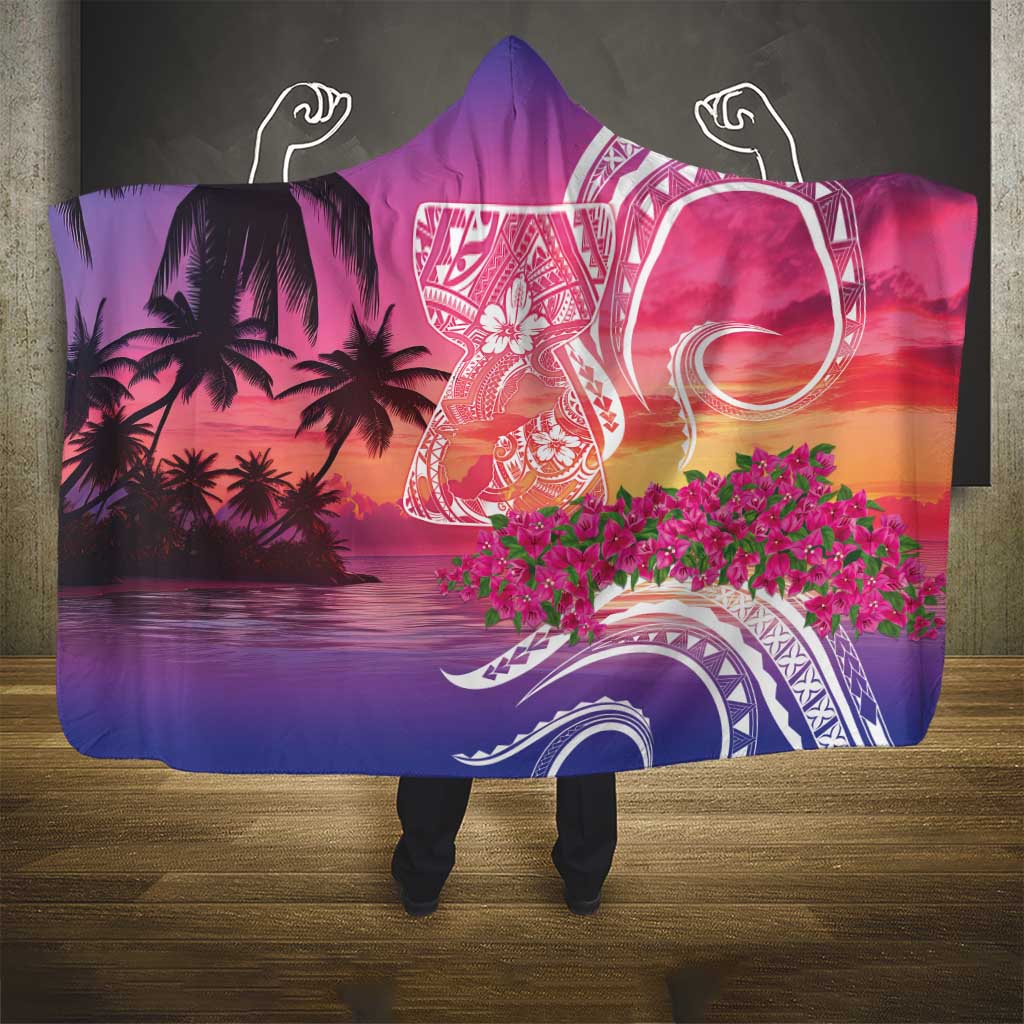 Guam Latte Stone with Map Hooded Blanket Bougainvillea Beach Sunset