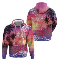 Guam Latte Stone with Map Hoodie Bougainvillea Beach Sunset