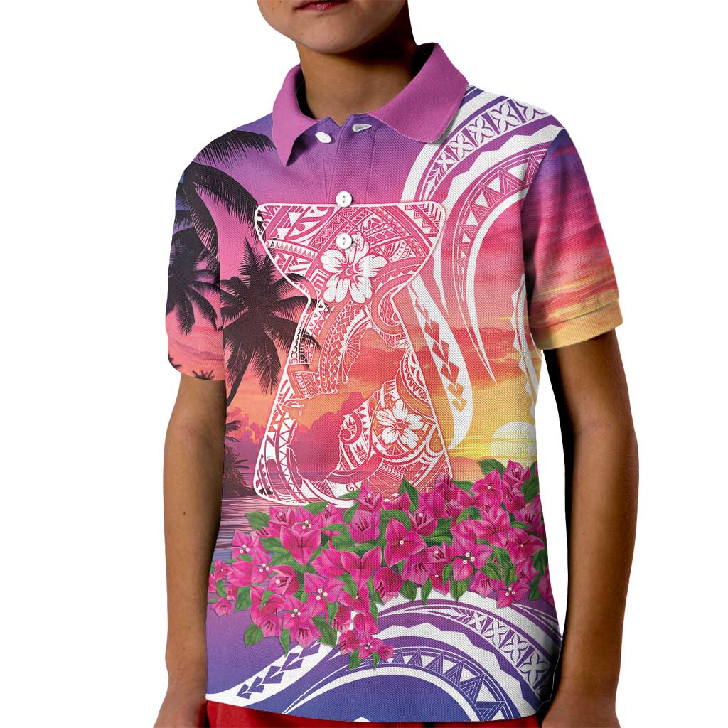 Guam Latte Stone with Map Kid Polo Shirt Bougainvillea Beach Sunset