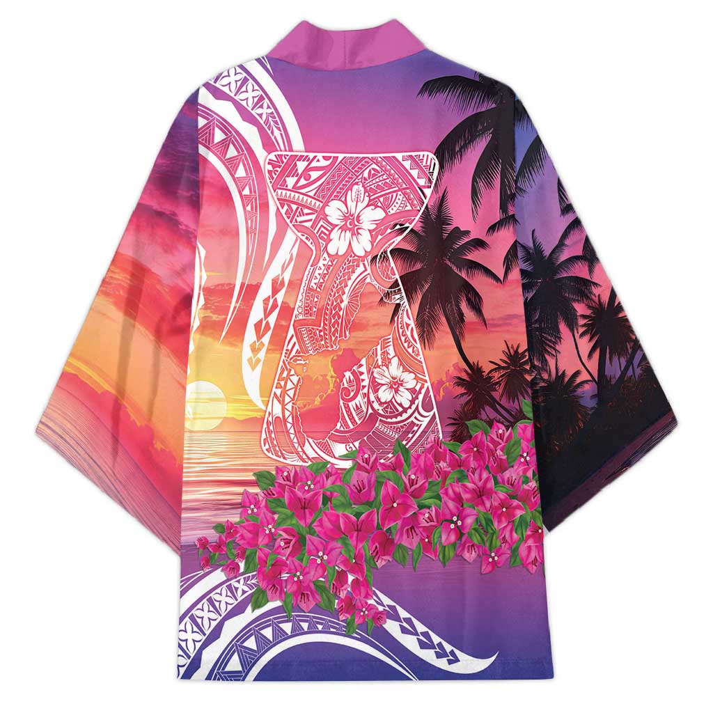 Guam Latte Stone with Map Kimono Bougainvillea Beach Sunset - Polynesian Pride