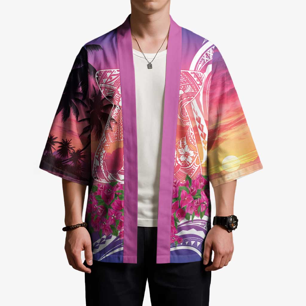 Guam Latte Stone with Map Kimono Bougainvillea Beach Sunset - Polynesian Pride