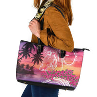 Guam Latte Stone with Map Leather Tote Bag Bougainvillea Beach Sunset LT9 Sunset - Polynesian Pride