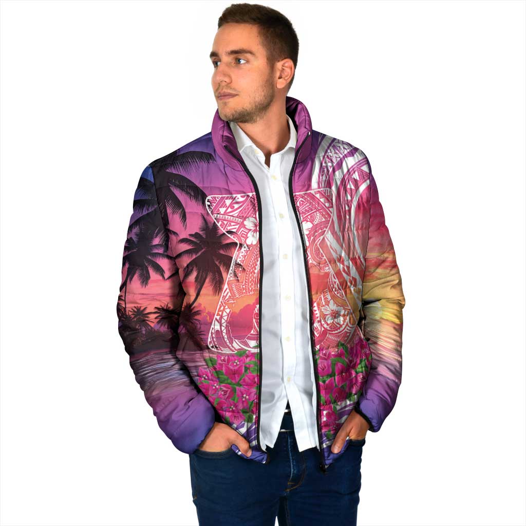 Guam Latte Stone with Map Padded Jacket Bougainvillea Beach Sunset - Polynesian Pride