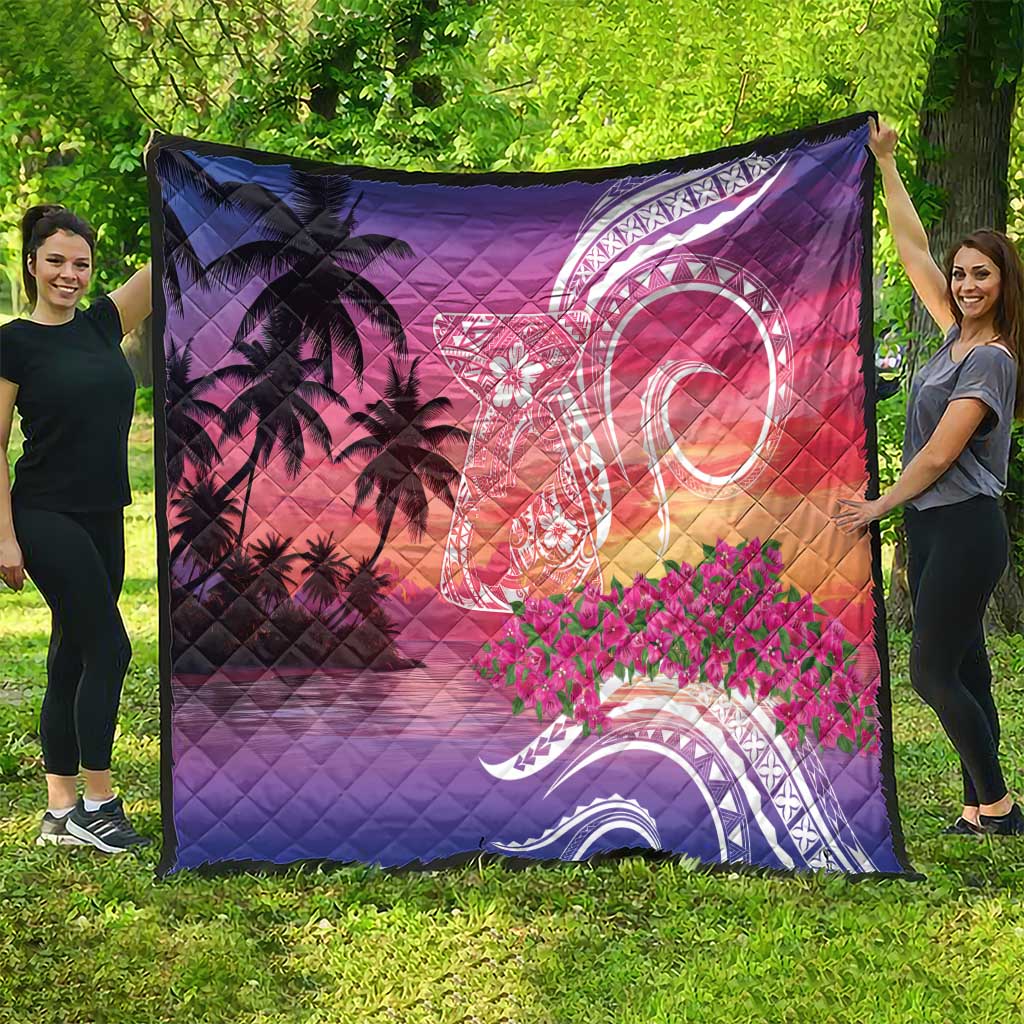 Guam Latte Stone with Map Quilt Bougainvillea Beach Sunset