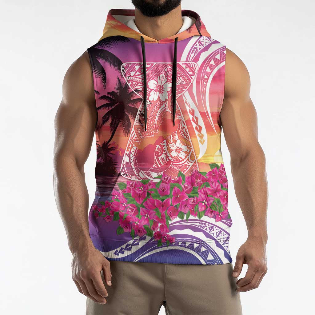 Guam Latte Stone with Map Sleeveless Hoodie Bougainvillea Beach Sunset - Polynesian Pride