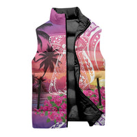 Guam Latte Stone with Map Sleeveless Puffer Jacket Bougainvillea Beach Sunset - Polynesian Pride