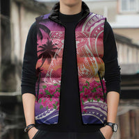 Guam Latte Stone with Map Sleeveless Puffer Jacket Bougainvillea Beach Sunset - Polynesian Pride