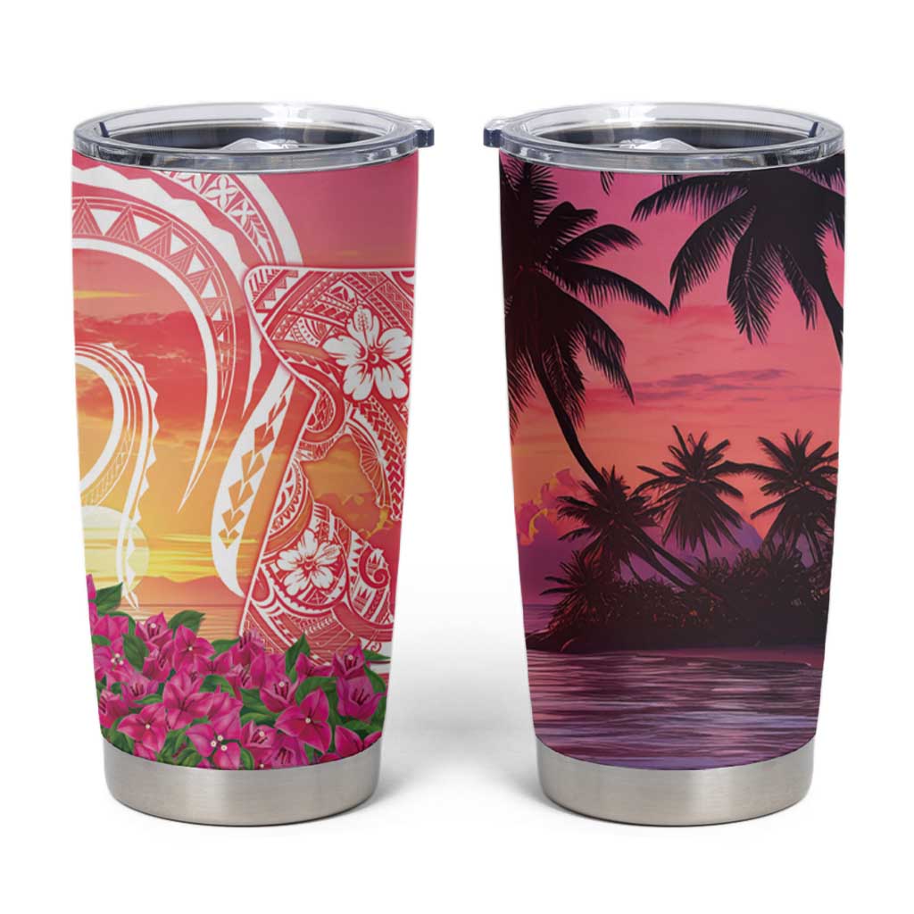 Guam Latte Stone with Map Tumbler Cup Bougainvillea Beach Sunset