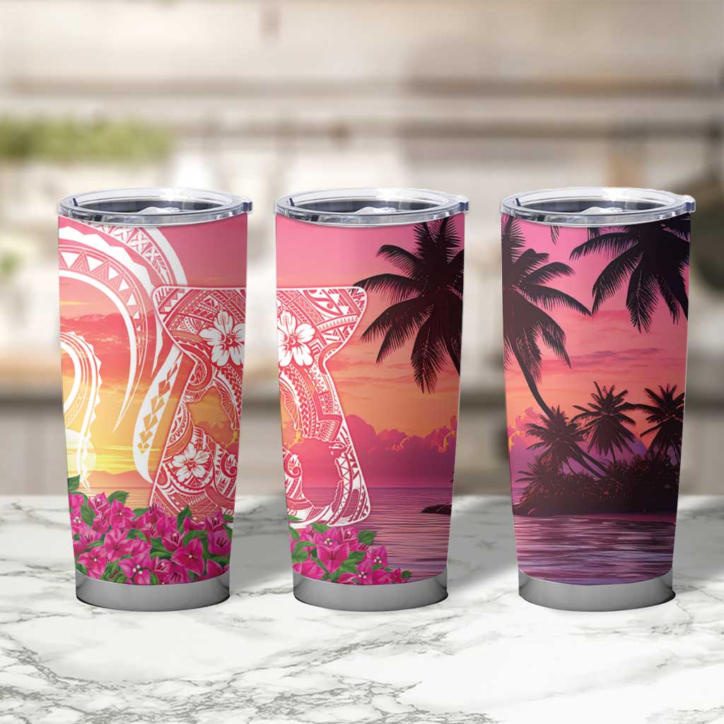 Guam Latte Stone with Map Tumbler Cup Bougainvillea Beach Sunset