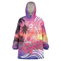 Guam Latte Stone with Map Wearable Blanket Hoodie Bougainvillea Beach Sunset