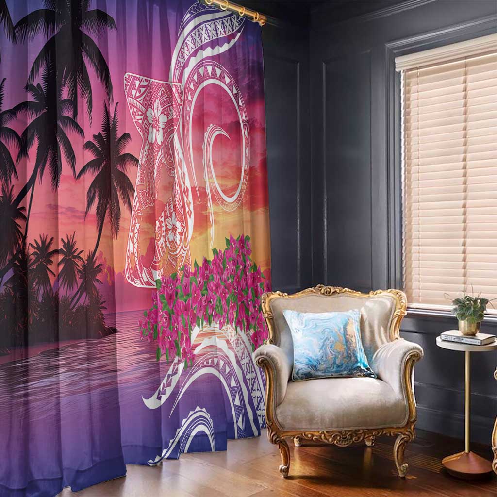 Guam Latte Stone with Map Window Curtain Bougainvillea Beach Sunset LT9 - Polynesian Pride