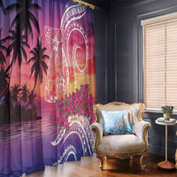 Guam Latte Stone with Map Window Curtain Bougainvillea Beach Sunset LT9 - Polynesian Pride