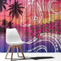 Guam Latte Stone with Map Window Curtain Bougainvillea Beach Sunset LT9 - Polynesian Pride