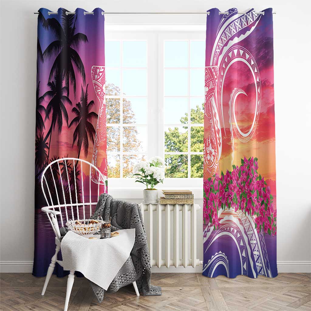 Guam Latte Stone with Map Window Curtain Bougainvillea Beach Sunset LT9 - Polynesian Pride