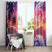 Guam Latte Stone with Map Window Curtain Bougainvillea Beach Sunset LT9 - Polynesian Pride