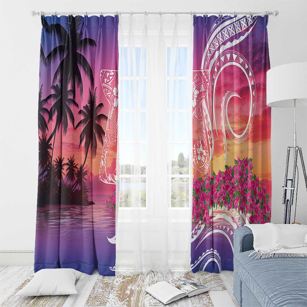Guam Latte Stone with Map Window Curtain Bougainvillea Beach Sunset LT9 - Polynesian Pride