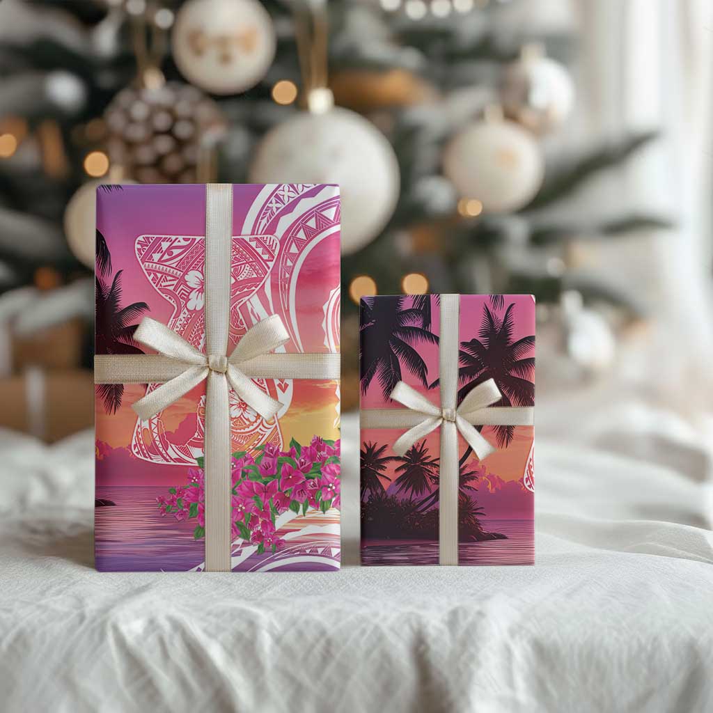 Guam Latte Stone with Map Wrapping Paper Bougainvillea Beach Sunset - Polynesian Pride