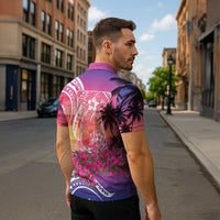 Guam Latte Stone with Map Zipper Polo Shirt Bougainvillea Beach Sunset - Polynesian Pride