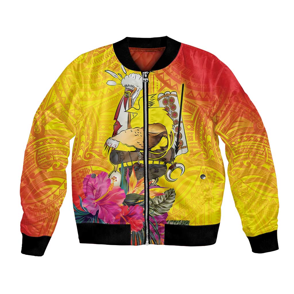 Papua New Guinea Cultural Tropical Flowers Bomber Jacket