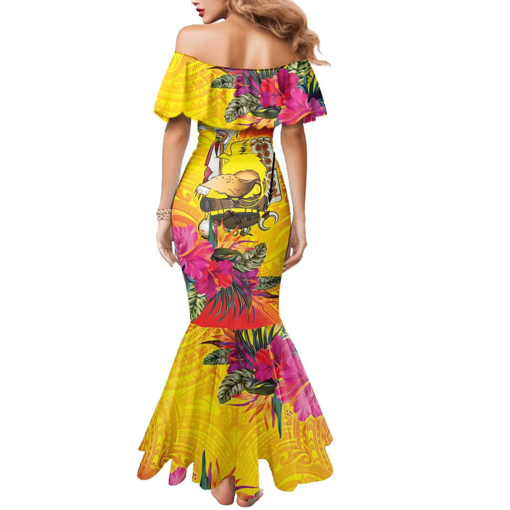 Papua New Guinea Cultural Tropical Flowers Family Matching Mermaid Dress and Hawaiian Shirt
