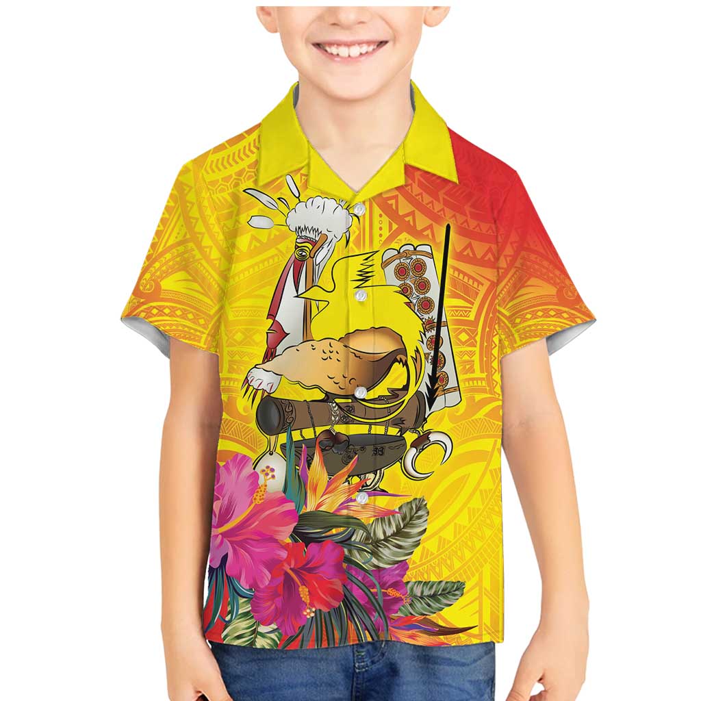 Papua New Guinea Cultural Tropical Flowers Family Matching Mermaid Dress and Hawaiian Shirt