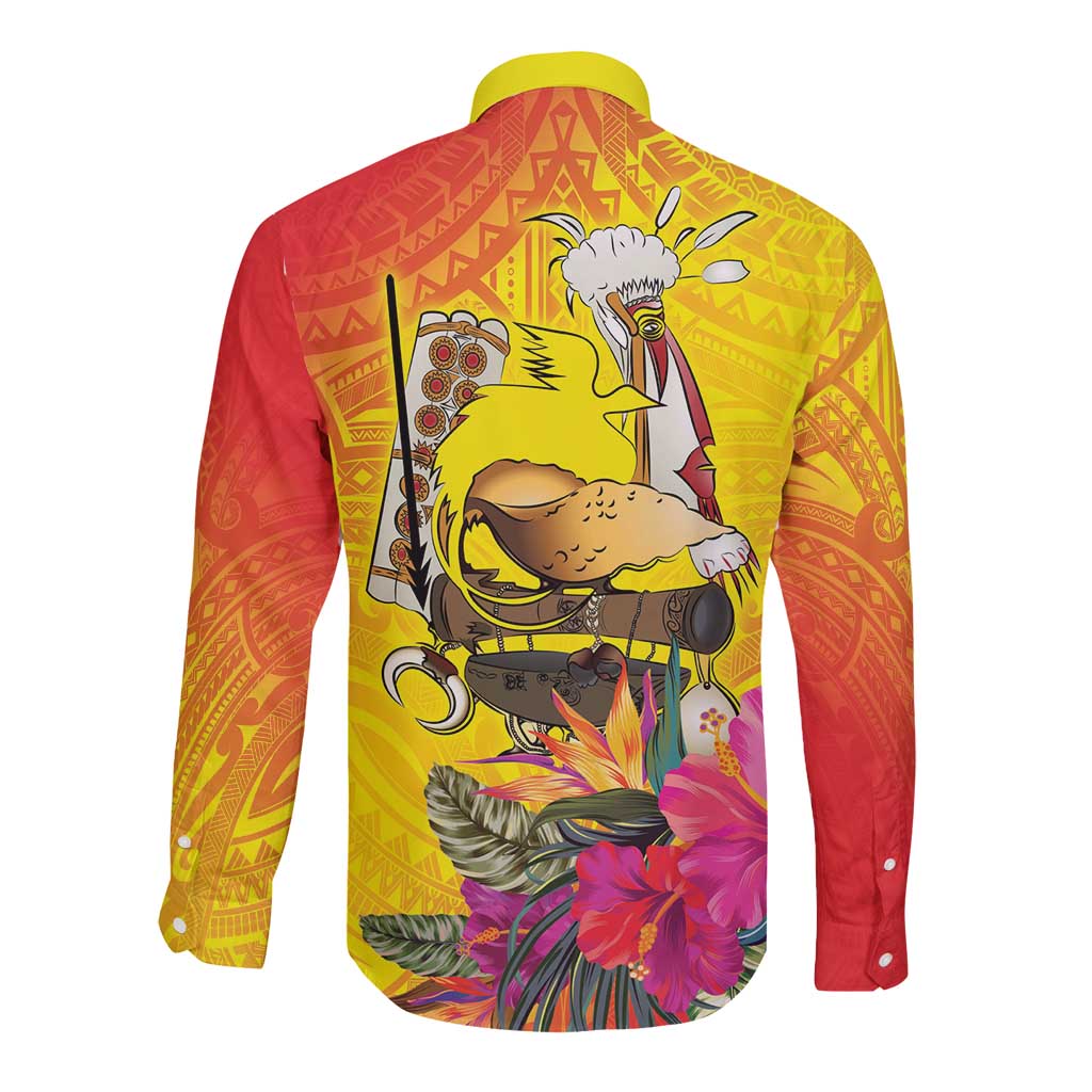 Papua New Guinea Cultural Tropical Flowers Long Sleeve Button Shirt