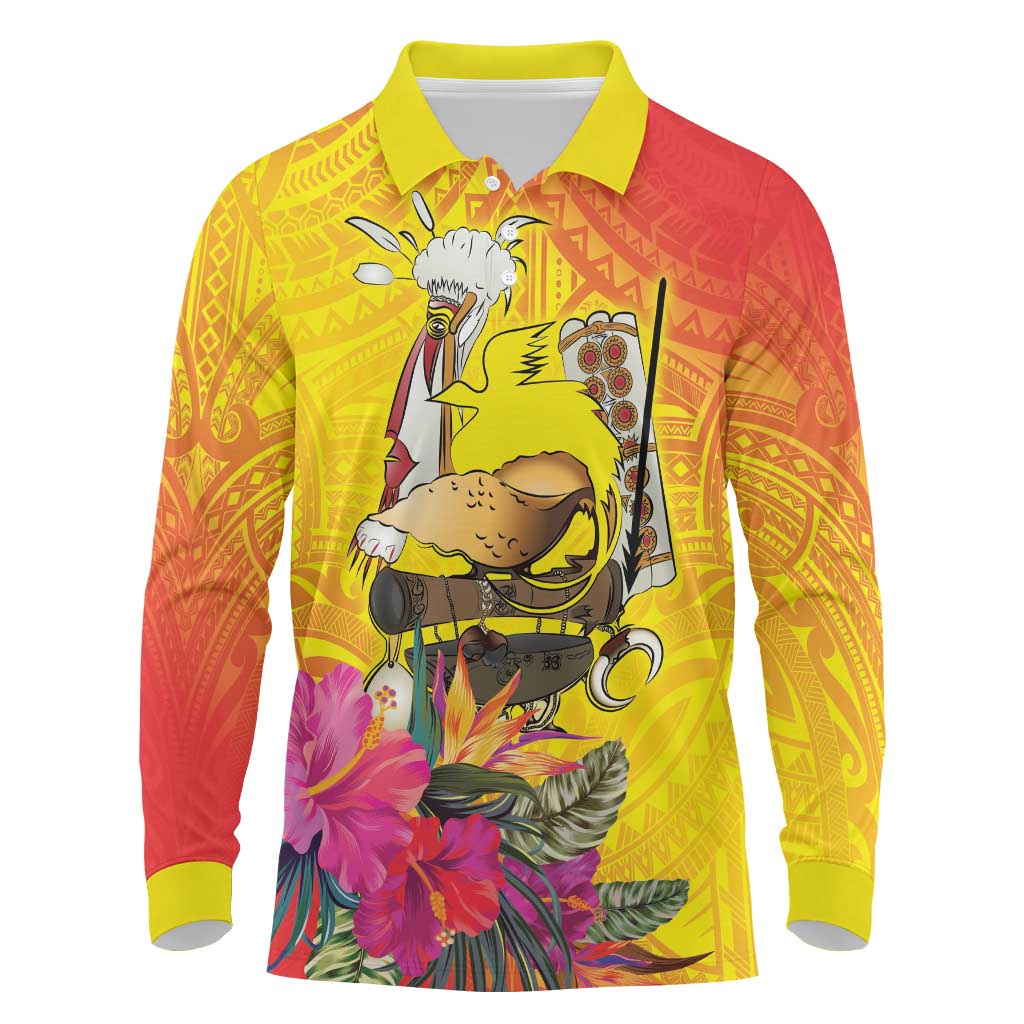 Papua New Guinea Cultural Tropical Flowers Long Sleeve Polo Shirt
