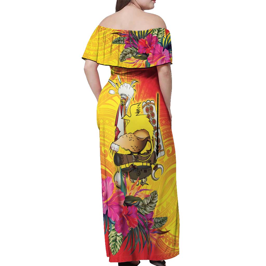 Papua New Guinea Cultural Tropical Flowers Off Shoulder Maxi Dress