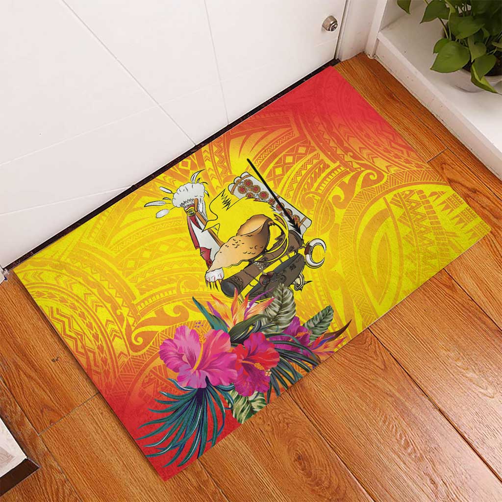 Papua New Guinea Cultural Tropical Flowers Rubber Doormat