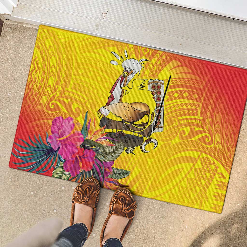 Papua New Guinea Cultural Tropical Flowers Rubber Doormat