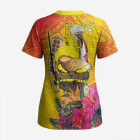 Papua New Guinea Cultural Tropical Flowers Scrub Top - Polynesian Pride