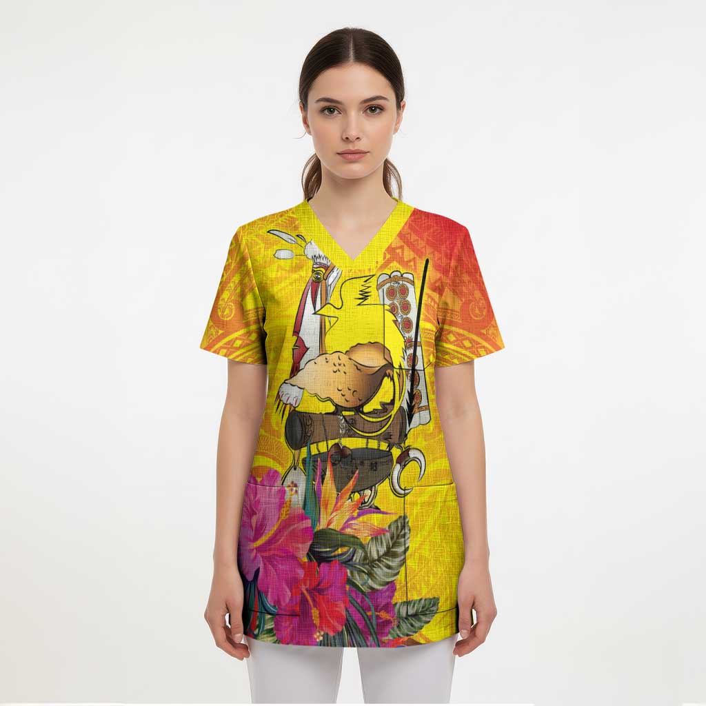 Papua New Guinea Cultural Tropical Flowers Scrub Top - Polynesian Pride