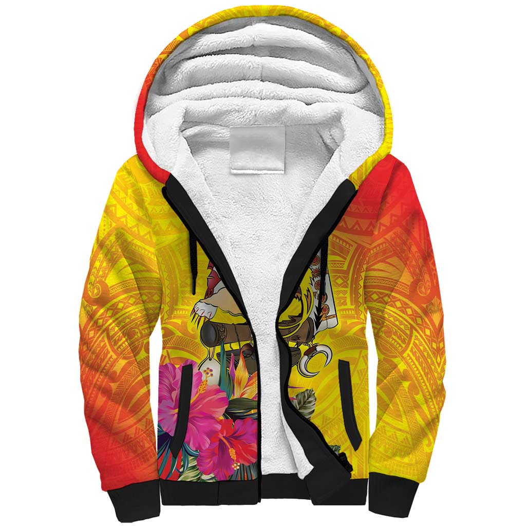 Papua New Guinea Cultural Tropical Flowers Sherpa Hoodie