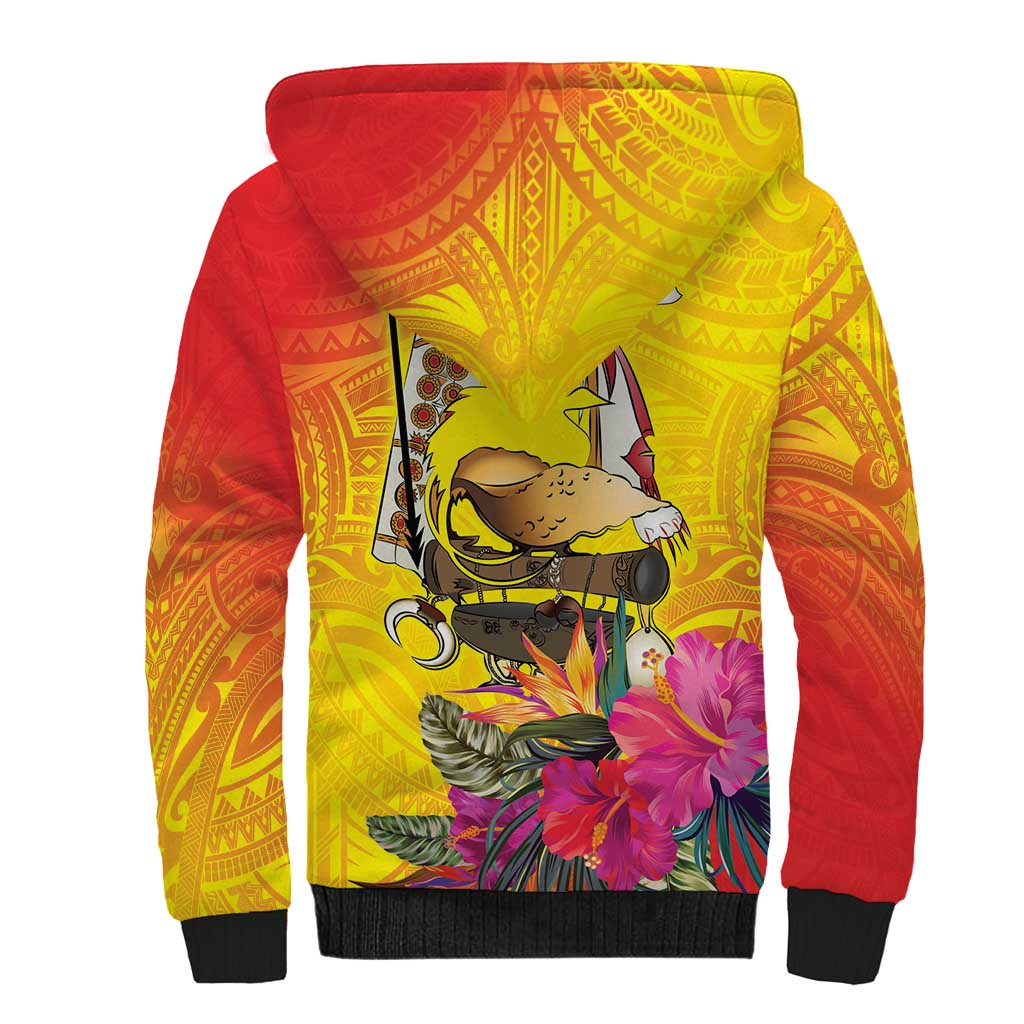 Papua New Guinea Cultural Tropical Flowers Sherpa Hoodie