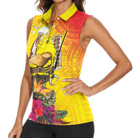 Papua New Guinea Cultural Tropical Flowers Women Sleeveless Polo Shirt