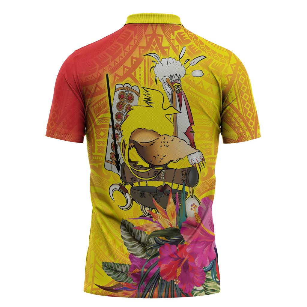 Papua New Guinea Cultural Tropical Flowers Zipper Polo Shirt - Polynesian Pride