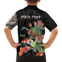 Personalized Japanese Koi Fish Family Matching Tank Maxi Dress and Hawaiian Shirt with Polynesian Pattern