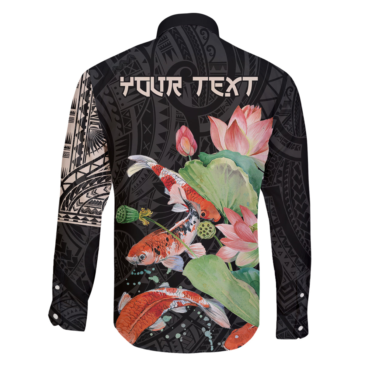 Personalized Japanese Koi Fish Family Matching Tank Maxi Dress and Hawaiian Shirt with Polynesian Pattern