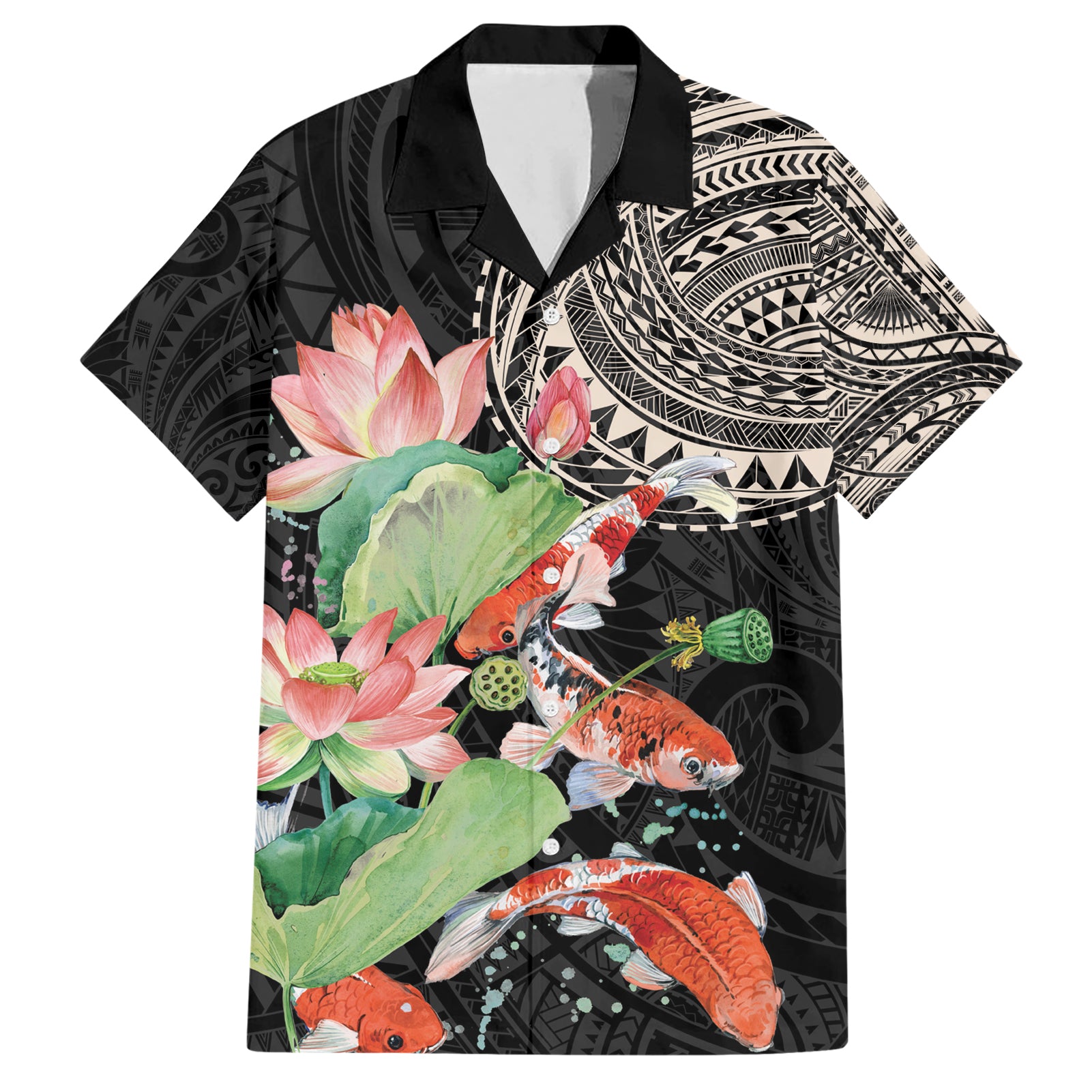 Personalized Japanese Koi Fish Hawaiian Shirt with Polynesian Pattern