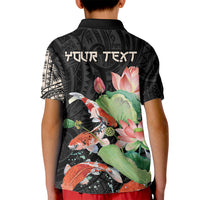 Personalized Japanese Koi Fish Kid Polo Shirt with Polynesian Pattern