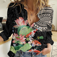 Personalized Japanese Koi Fish Women Casual Shirt with Polynesian Pattern