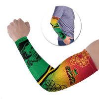 Hapi 45th Indipendens Dei Vanuatu Arm Sleeves Yumi 1980 with Vanuatuan Beach Landscape - Polynesian Pride