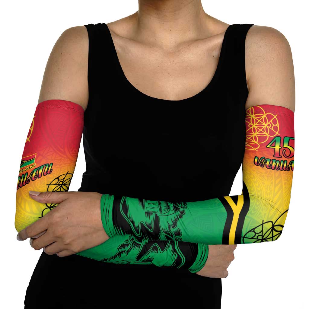 Hapi 45th Indipendens Dei Vanuatu Arm Sleeves Yumi 1980 with Vanuatuan Beach Landscape - Polynesian Pride