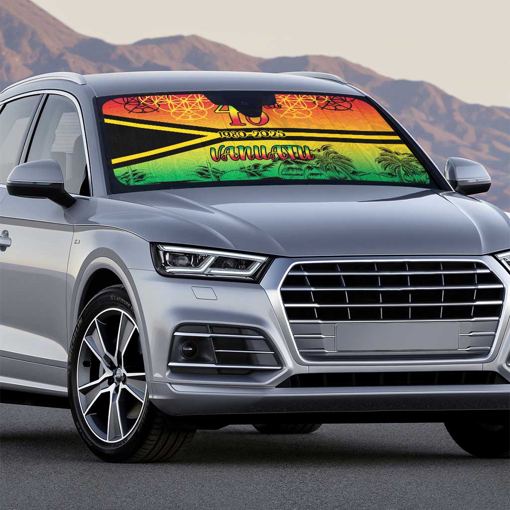 Hapi 45th Indipendens Dei Vanuatu Auto Sun Shade Yumi 1980 with Vanuatuan Beach Landscape - Polynesian Pride