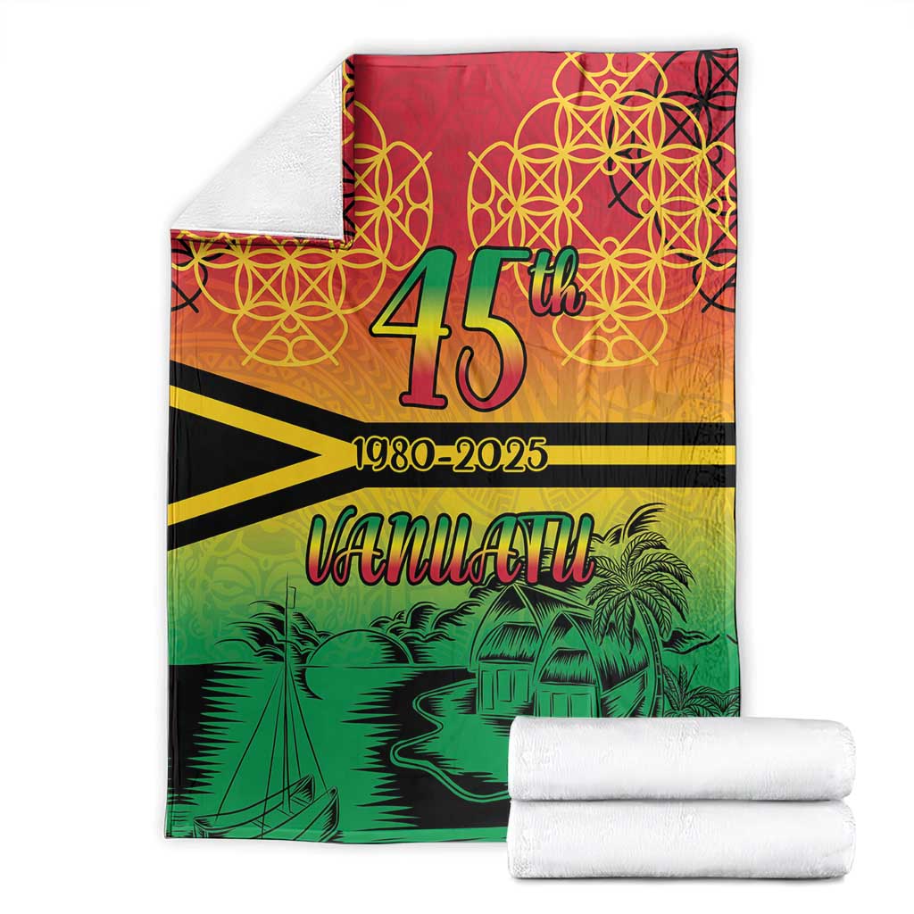 Hapi 45th Indipendens Dei Vanuatu Blanket Yumi 1980 with Vanuatuan Beach Landscape