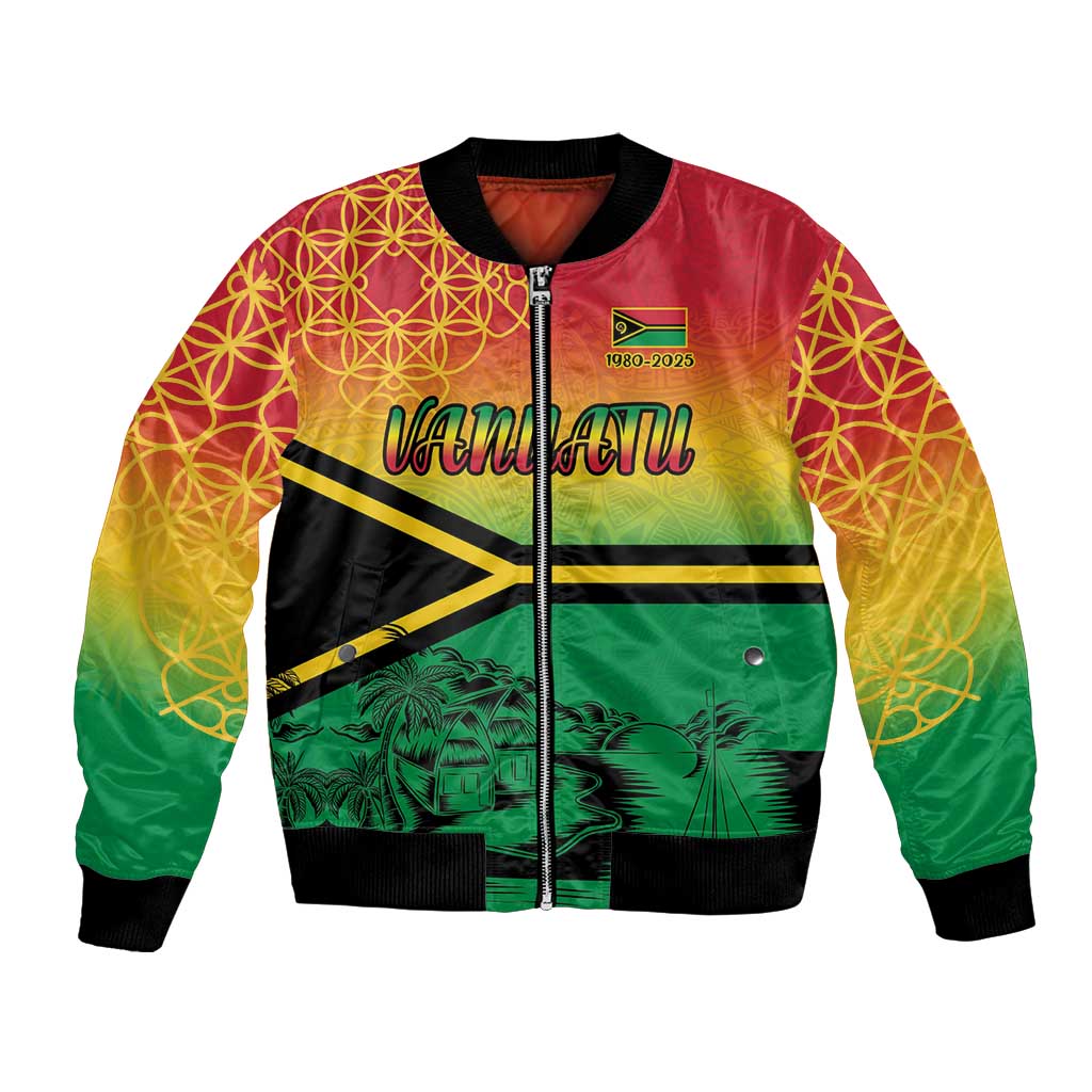 Hapi 45th Indipendens Dei Vanuatu Bomber Jacket Yumi 1980 with Vanuatuan Beach Landscape